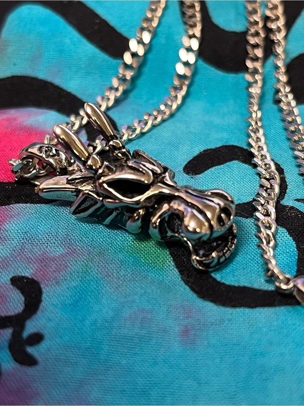 Stainless Steel Dragon Head Pendant Necklace 22” Chain Gothic Fantasy